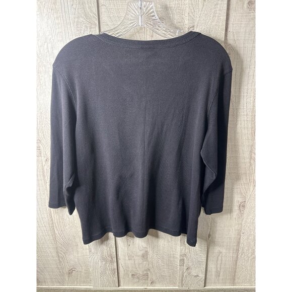 Erika Womens Black V Neck 3/4 Sleeves Classic Top Medium Casual Shirt - Picture 2 of 6